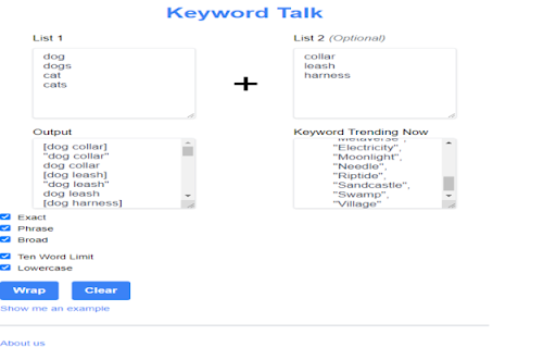 TrendWrapper Keyword Generator Keywordtalk  from Chrome web store to be run with OffiDocs Chromium online