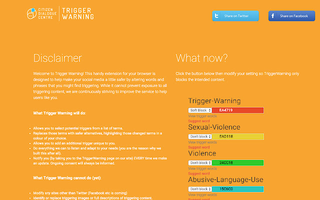 Trigger Warning  from Chrome web store to be run with OffiDocs Chromium online