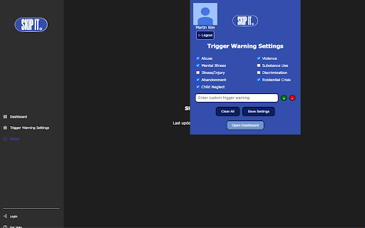Trigger Warning Extension  from Chrome web store to be run with OffiDocs Chromium online