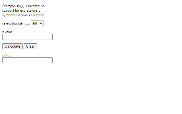 Trig Identities Calculator  from Chrome web store to be run with OffiDocs Chromium online