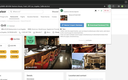 TripAdvisor Review Exporter  from Chrome web store to be run with OffiDocs Chromium online