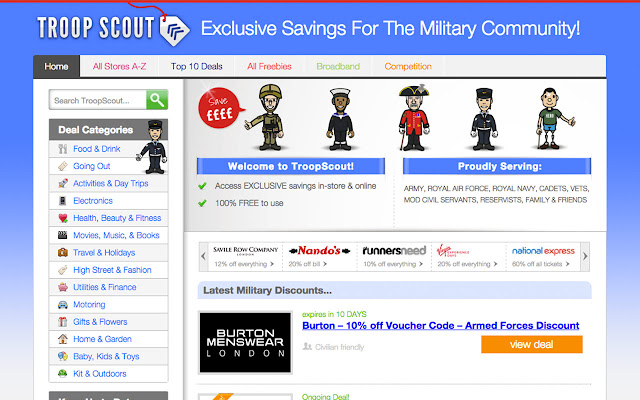 Sconti militari TroopScout dal web store di Chrome da eseguire con OffiDocs Chromium online