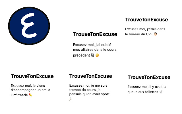 Trouve Ton Excuse  from Chrome web store to be run with OffiDocs Chromium online