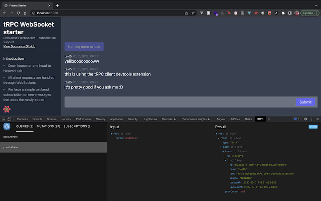 tRPC Client Devtools  from Chrome web store to be run with OffiDocs Chromium online