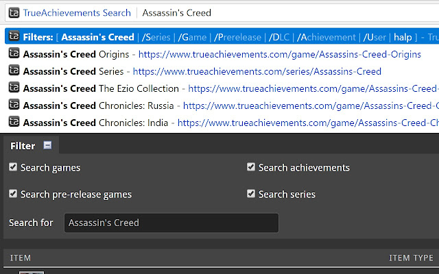 TrueAchievements Search  from Chrome web store to be run with OffiDocs Chromium online