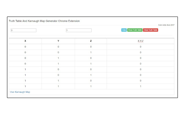Truth Table and Karnaugh Map Generator  from Chrome web store to be run with OffiDocs Chromium online