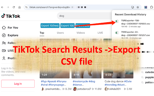 TSRExporter Tiktok Search Results Exporter  from Chrome web store to be run with OffiDocs Chromium online