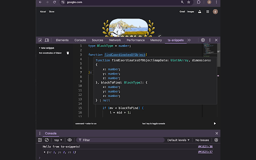 ts snippets  from Chrome web store to be run with OffiDocs Chromium online