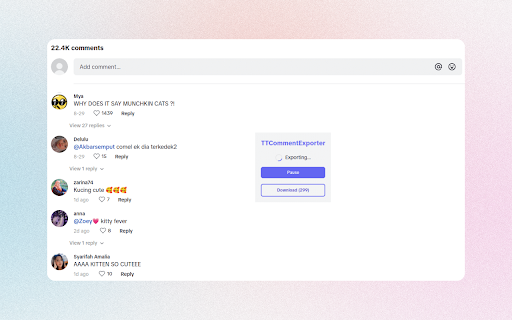 TTCommentExporter Export TikTok Comments  from Chrome web store to be run with OffiDocs Chromium online