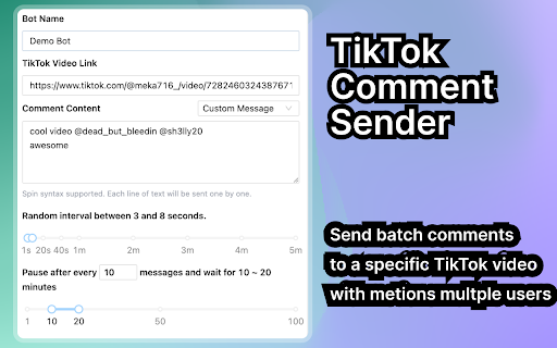 TT Comment Sender  from Chrome web store to be run with OffiDocs Chromium online