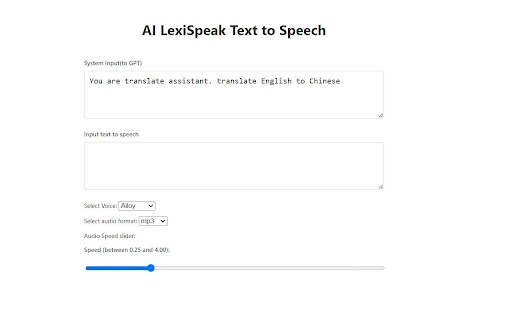 TTSGPT Text to Speech Extensions  from Chrome web store to be run with OffiDocs Chromium online
