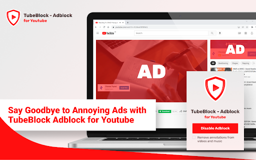 TubeBlock Adblock for Youtube  from Chrome web store to be run with OffiDocs Chromium online