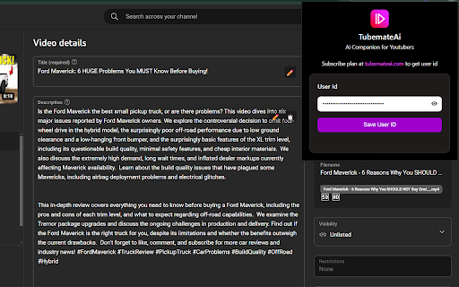 TubemateAi Ai Companion for Youtuber  from Chrome web store to be run with OffiDocs Chromium online