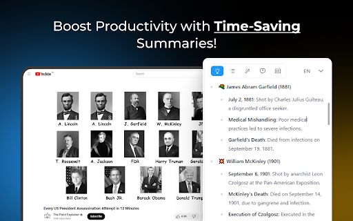 TubeOnAI Summarize  Save Time  from Chrome web store to be run with OffiDocs Chromium online