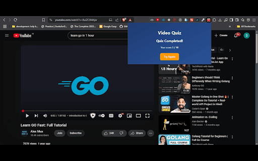 TubeQuiz  from Chrome web store to be run with OffiDocs Chromium online
