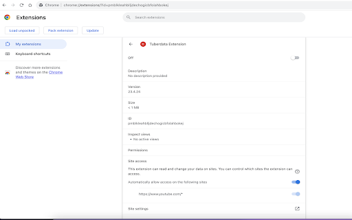 Tuberdata  from Chrome web store to be run with OffiDocs Chromium online