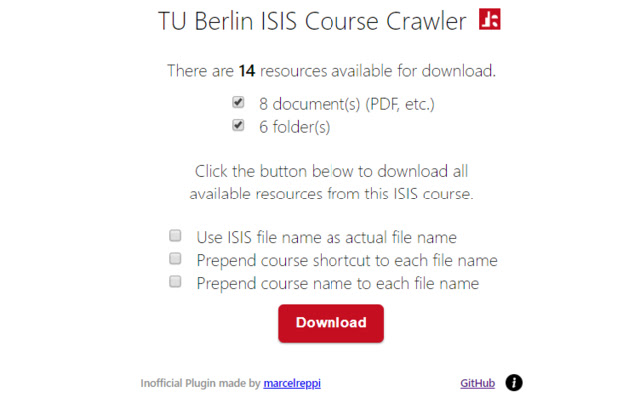 TU Berlin ISIS Course Crawler  from Chrome web store to be run with OffiDocs Chromium online