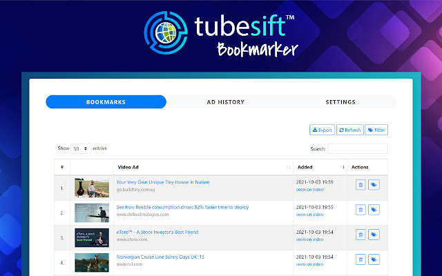 TubeSift Bookmarker  from Chrome web store to be run with OffiDocs Chromium online