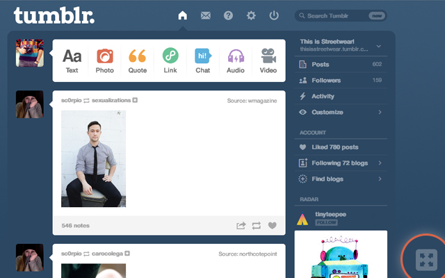 Tumblr Expand  from Chrome web store to be run with OffiDocs Chromium online
