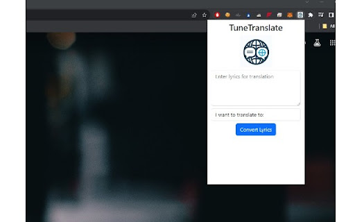 TuneTranslate Lyric Translator  from Chrome web store to be run with OffiDocs Chromium online