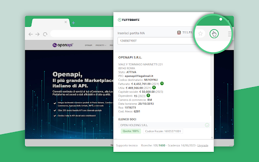 Tuttodati Dati di aziende  from Chrome web store to be run with OffiDocs Chromium online