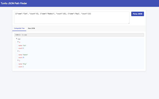 Tuvito JSON Path Finder  from Chrome web store to be run with OffiDocs Chromium online