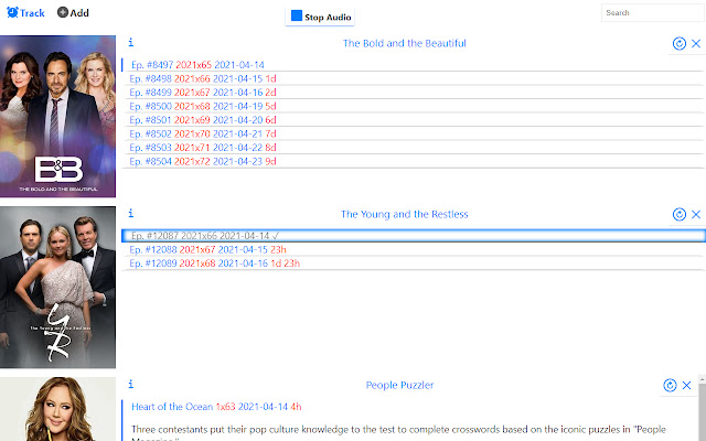 TV Show and Series Notifications  from Chrome web store to be run with OffiDocs Chromium online