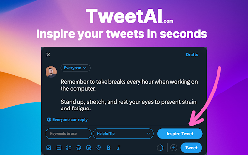 TweetAI.com Smart AI Tweet  Reply Generator  from Chrome web store to be run with OffiDocs Chromium online