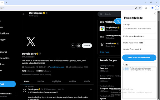 Tweetdelete twilert.com  from Chrome web store to be run with OffiDocs Chromium online