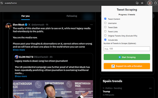 Tweet Scraper  from Chrome web store to be run with OffiDocs Chromium online