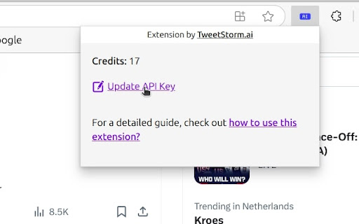 TweetStorm.ai: AI powered Tweet Generator  from Chrome web store to be run with OffiDocs Chromium online