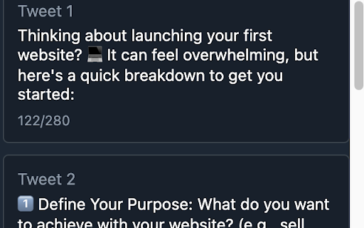Tweet Thread Splitter  from Chrome web store to be run with OffiDocs Chromium online