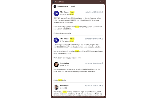 TweetTrace  from Chrome web store to be run with OffiDocs Chromium online