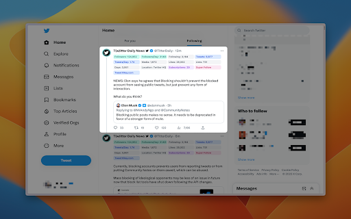 Tweet X Ray for Twitter TweetXRay.com  from Chrome web store to be run with OffiDocs Chromium online