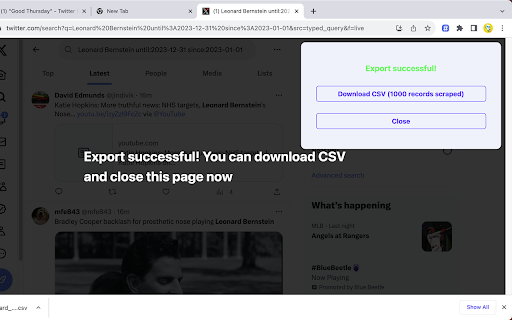 TwiBot Export Tweets from Hashtags to CSV  from Chrome web store to be run with OffiDocs Chromium online