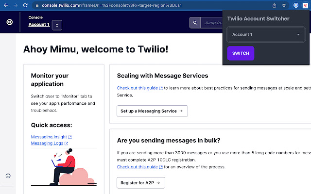 Twilio Account Switcher  from Chrome web store to be run with OffiDocs Chromium online