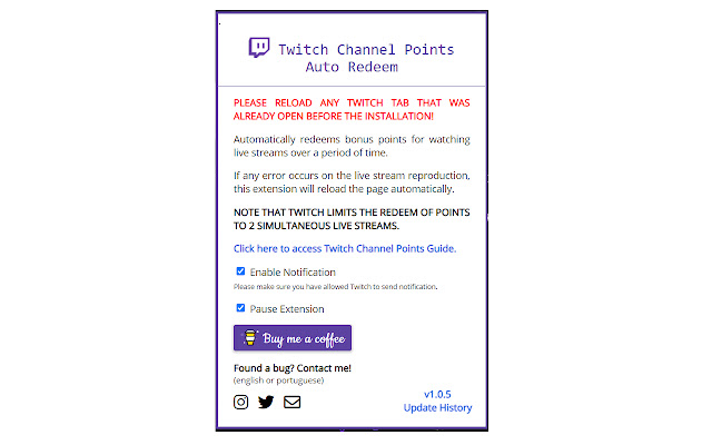 Twitch Channel Points Auto Redeem  from Chrome web store to be run with OffiDocs Chromium online