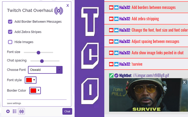 Twitch Chat Overhaul  from Chrome web store to be run with OffiDocs Chromium online