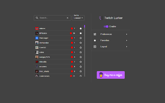 Twitch Lurker  from Chrome web store to be run with OffiDocs Chromium online
