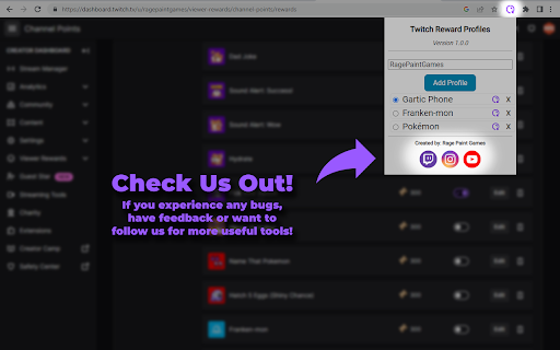Twitch Reward Profiles  from Chrome web store to be run with OffiDocs Chromium online