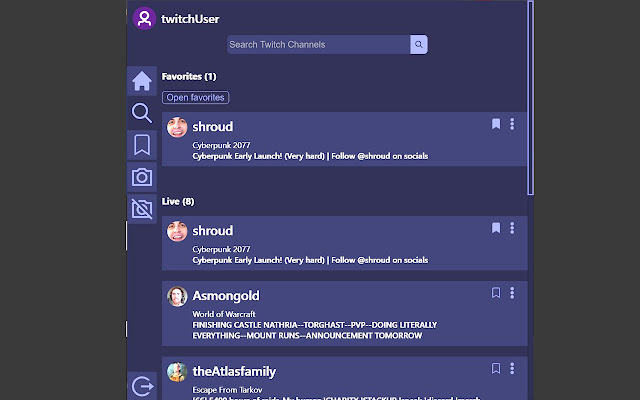 Twitch Tabs  from Chrome web store to be run with OffiDocs Chromium online