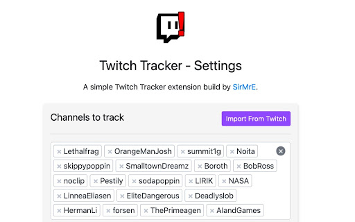 Twitch Tracker  from Chrome web store to be run with OffiDocs Chromium online
