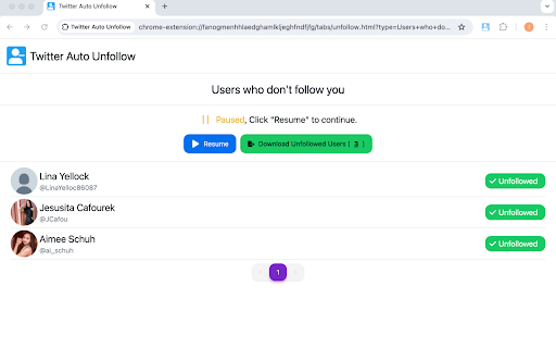 Twitter Auto Unfollow  from Chrome web store to be run with OffiDocs Chromium online