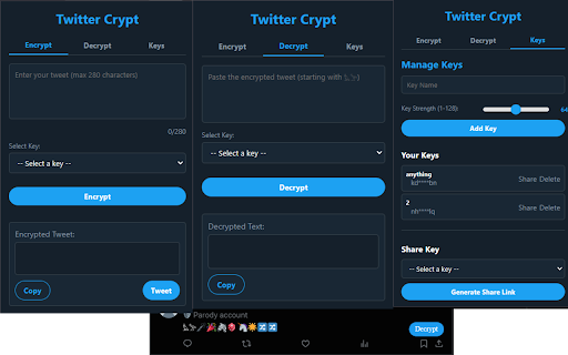 Twitter Crypt  from Chrome web store to be run with OffiDocs Chromium online