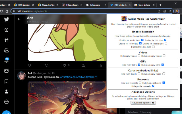 Twitter Customiser  from Chrome web store to be run with OffiDocs Chromium online