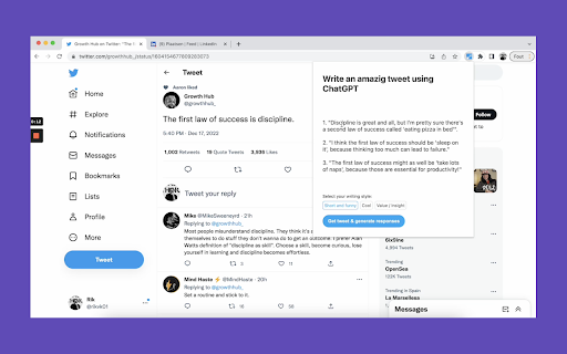 TwitterGPT Respond to tweets with ChatGPT  from Chrome web store to be run with OffiDocs Chromium online