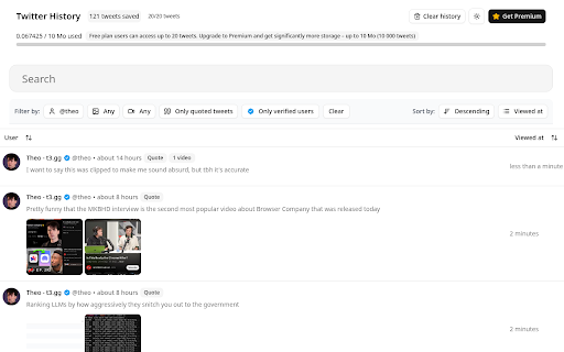Twitter History Logs Every Tweet You’ve Viewed  from Chrome web store to be run with OffiDocs Chromium online