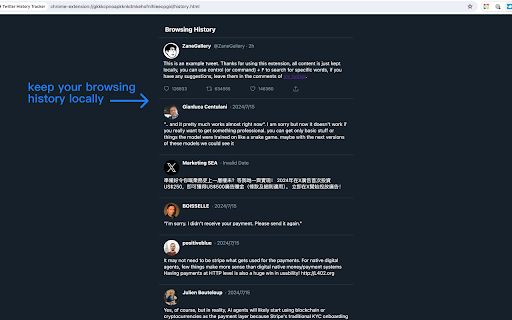 Twitter History Tracker  from Chrome web store to be run with OffiDocs Chromium online