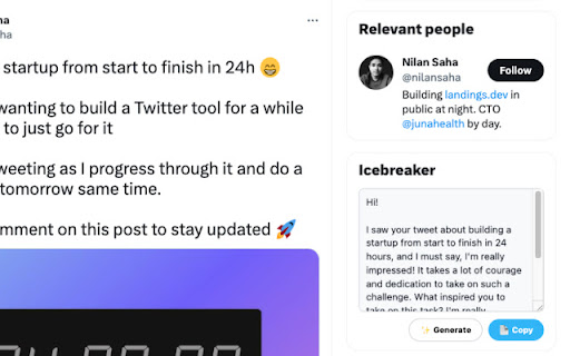Twitter Icebreaker  from Chrome web store to be run with OffiDocs Chromium online