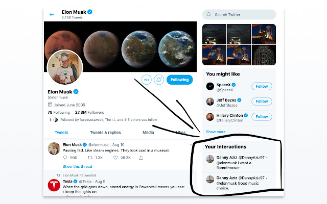Twitter Interactions  from Chrome web store to be run with OffiDocs Chromium online